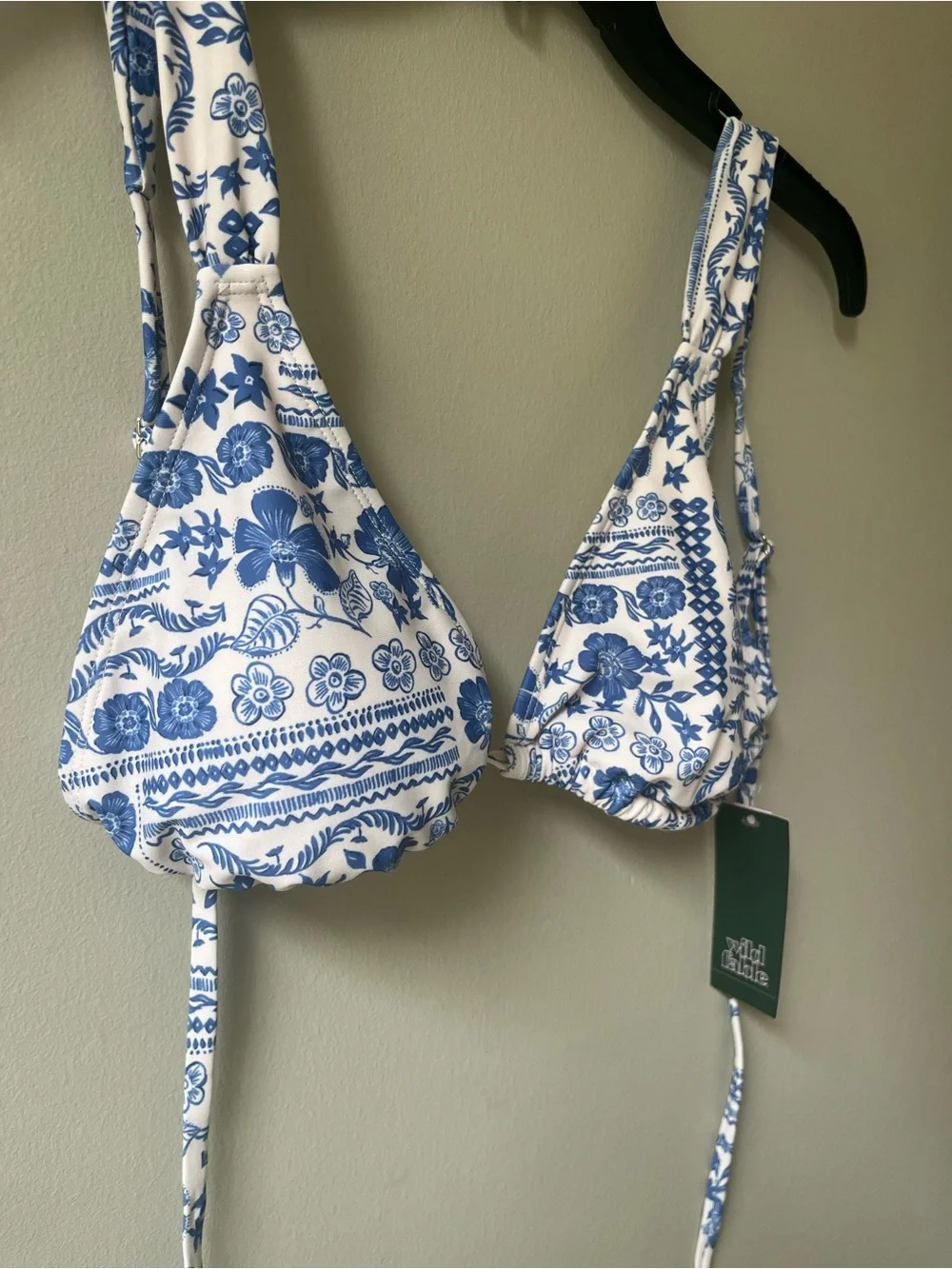 Wild Fable White and Blue Floral Triangle Bikini Top Large